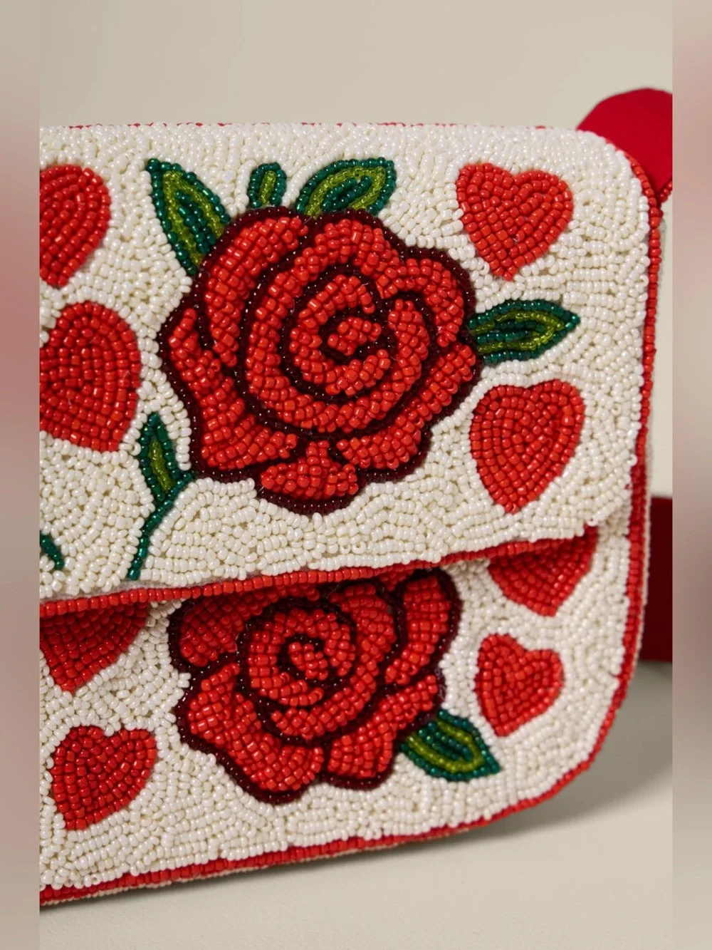 NWT Francesca’s Embroidered Red Rose Beaded Shoulder Bag
